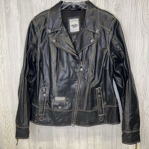 Harley Davidson Riding Gear Jacket Womens 2XL Black Buffalohide Leather Spellout